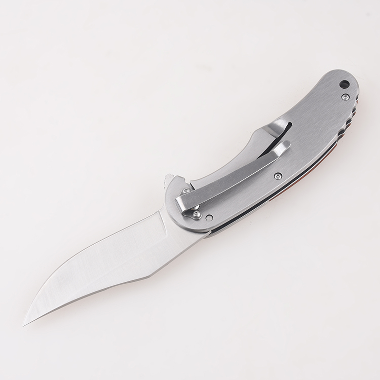 OEM Folding knives blood groove blade clip point stainless steel na may hawakan na gawa sa kahoy FR-0509