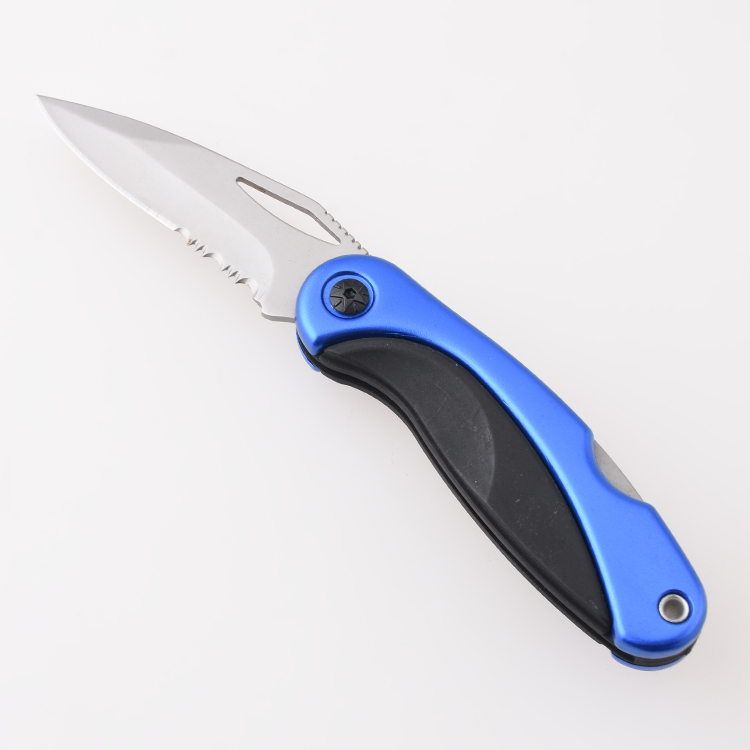 OEM Folding knives blue coating stainless steel + PP handle serrated blade lockback HF-KS19