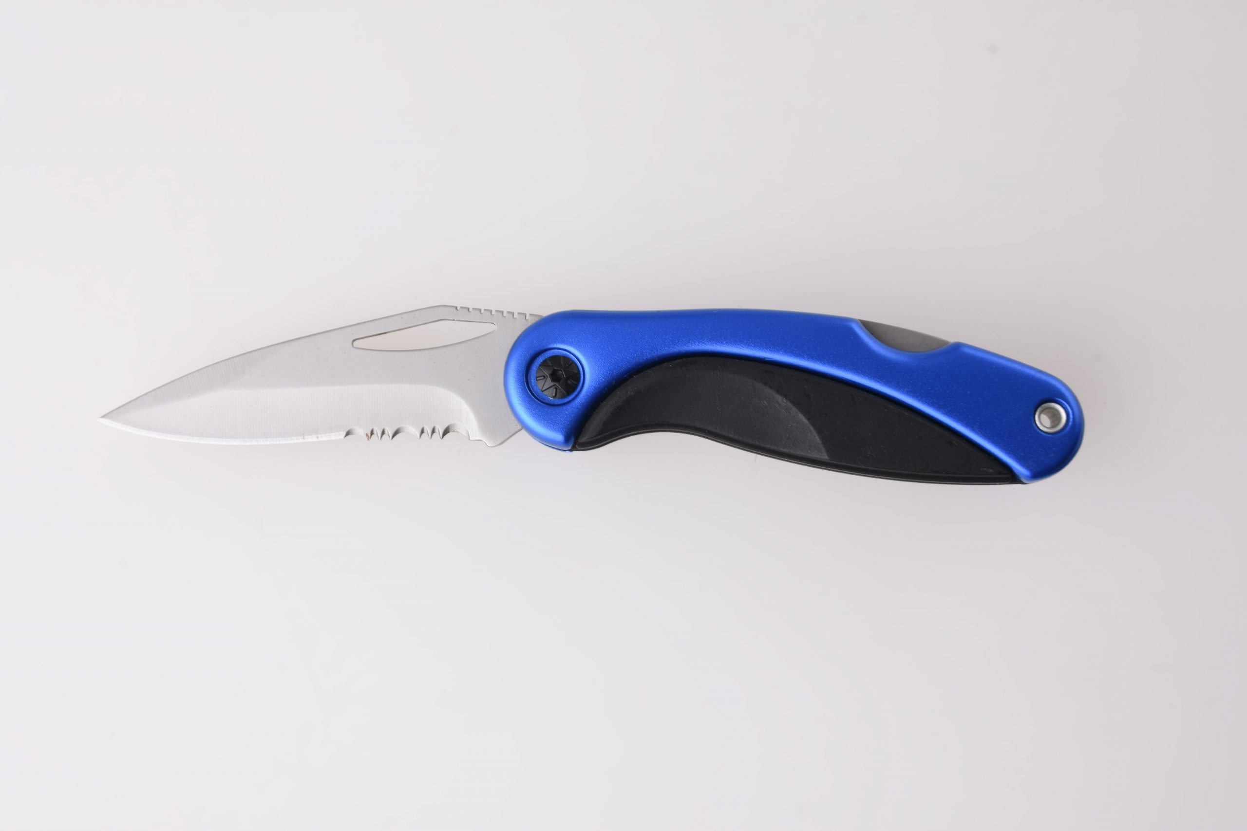 OEM Lipat pisau baja tahan karat lapisan biru + PP menangani kuncian pisau bergerigi HF-KS19
