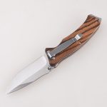 OEM складные ножи классическая деревянная ручка сатиновое лезвие шпилька для большого пальца открытое отверстие для темляка FR-0513