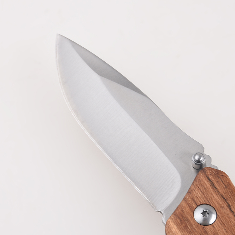 Coltelli pieghevoli OEM classico manico in legno lama satinata foro per cordino aperto FR-0513