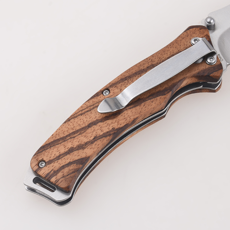 Couteaux pliants OEM manche en bois classique lame en satin goujon de pouce trou de lanière ouvert FR-0513
