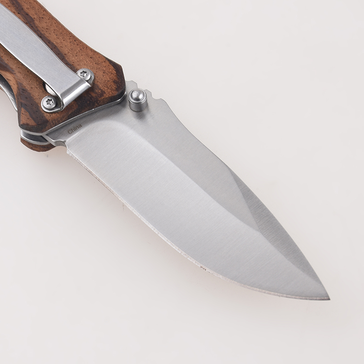 Coltelli pieghevoli OEM classico manico in legno lama satinata foro per cordino aperto FR-0513