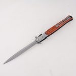OEM cuchillos plegables mango largo de madera estilete bayoneta ranura en sangre hoja junta deslizante FR-0510 abierto
