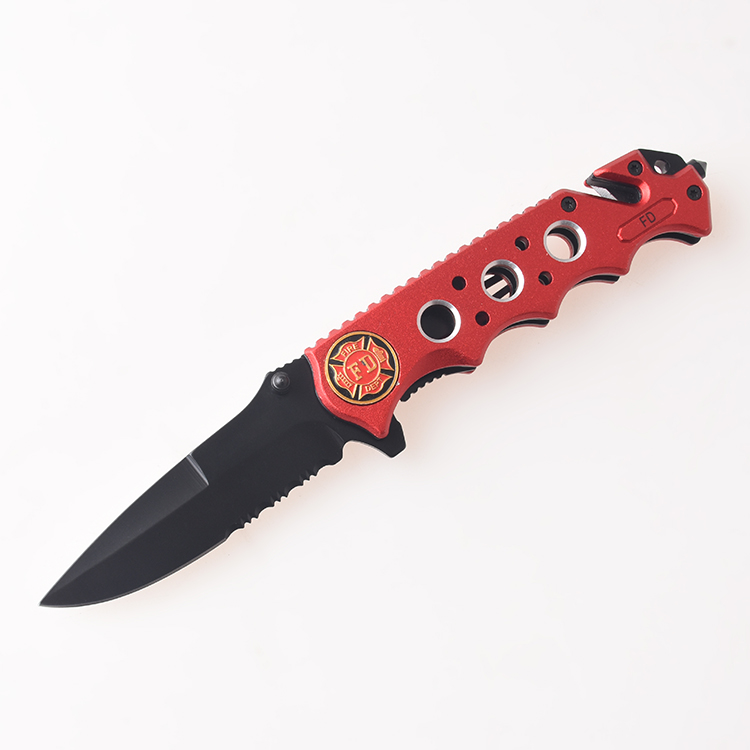 OEM folding knives wire cutter life hammer semi-serrated blade red cladding handle FR-0507
