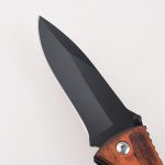 OEM cuchillos plegables mango de madera agujero de cordón hueco hoja de punto de caída ennegrecida FR-0508