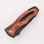OEM cuchillos plegables mango de madera agujero de cordón hueco hoja de punto de caída ennegrecida FR-0508