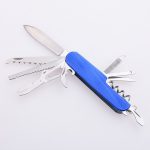 OEM Army knife blue tinting handle 3Cr13 satin 11-in-1 multi-functions friction pattern SS-0837