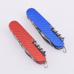 OEM Army knife blue tinting handle 3Cr13 satin 11-in-1 multi-functions friction pattern SS-0837