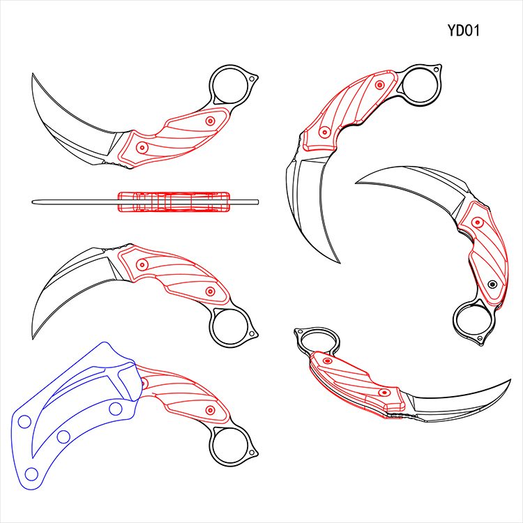 YD01 Hawkbill-Klinge mit Vollerl-K-Scheide und befestigter Hawkbill-Klinge