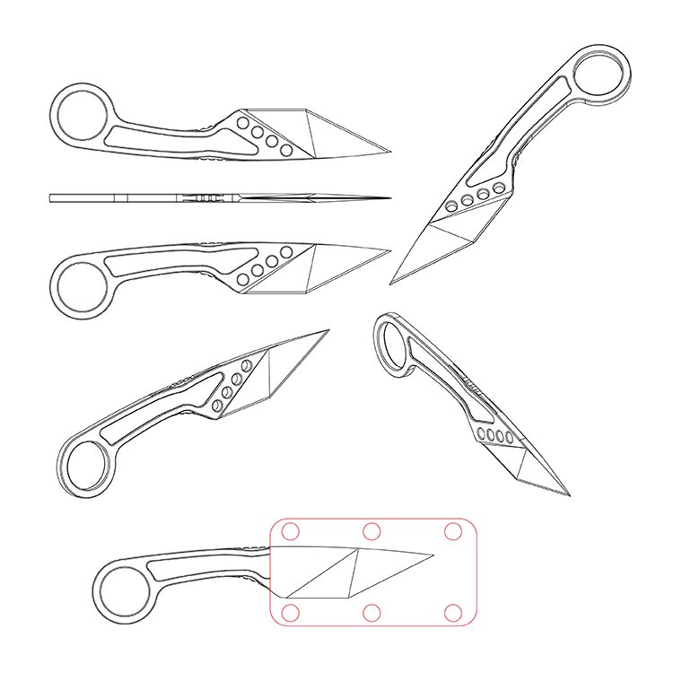 Шейный нож YD03, скелетонированная рукоятка, острие танто, дизайн EDC 2023 г.
