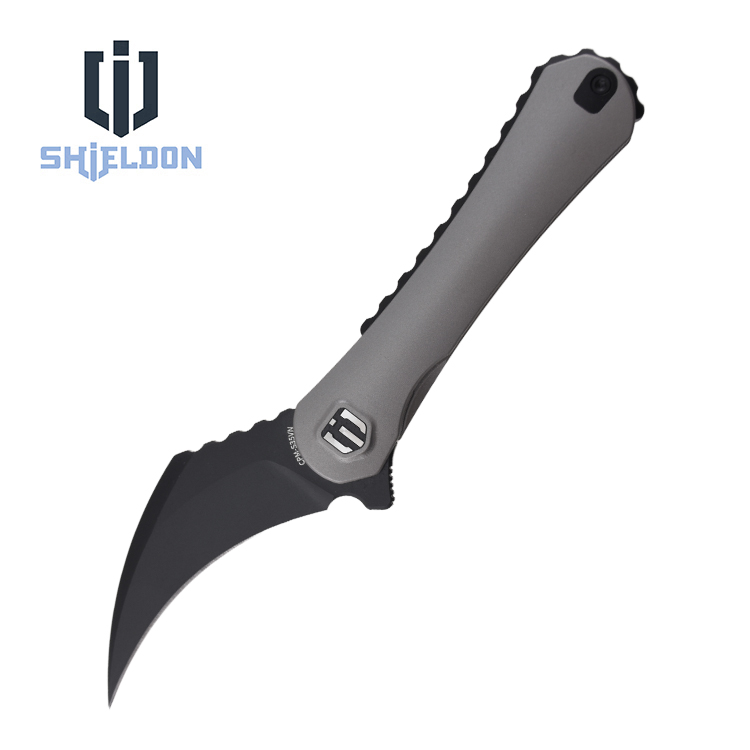 Shieldon DC01B Scythe, S35VN + 6AL4V Titanium handle, frame lock, disenyo ng DC Blades (USA)