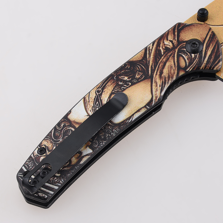 Coltello pieghevole YML-3415 in alluminio anodizzato con stampa 3D con immagine personalizzata e finitura del logo