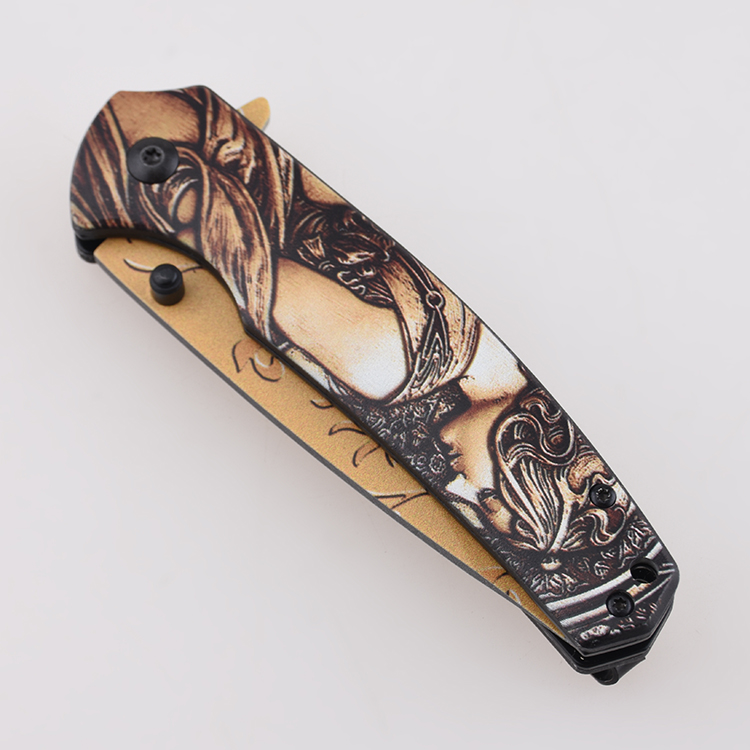 Coltello pieghevole YML-3415 in alluminio anodizzato con stampa 3D con immagine personalizzata e finitura del logo
