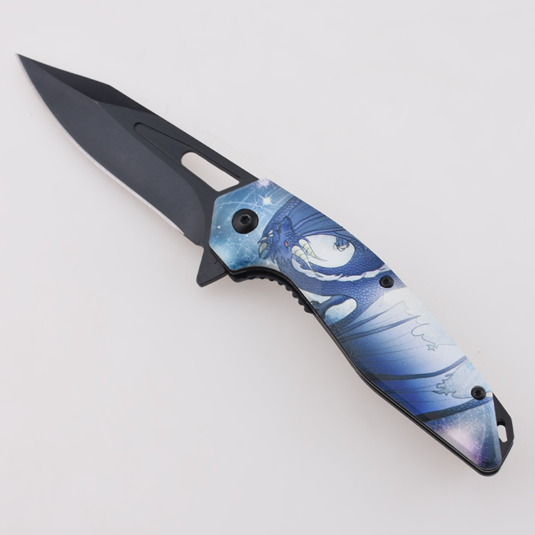 YML-3415 folding knife custom na 3D printing image logo na nakaukit ng itim na finish