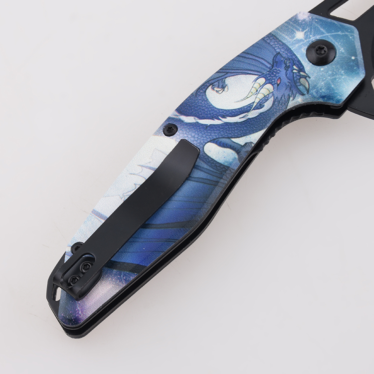 YML-3415 접이식 칼 맞춤형 3D 인쇄 이미지 로고 각인 검정색 마감