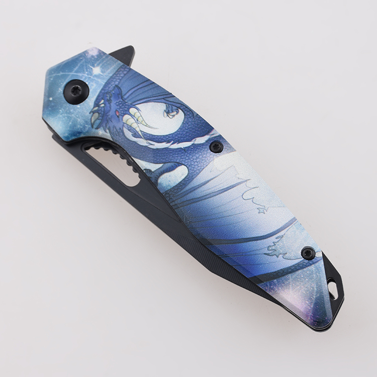 YML-3415 접이식 칼 맞춤형 3D 인쇄 이미지 로고 각인 검정색 마감