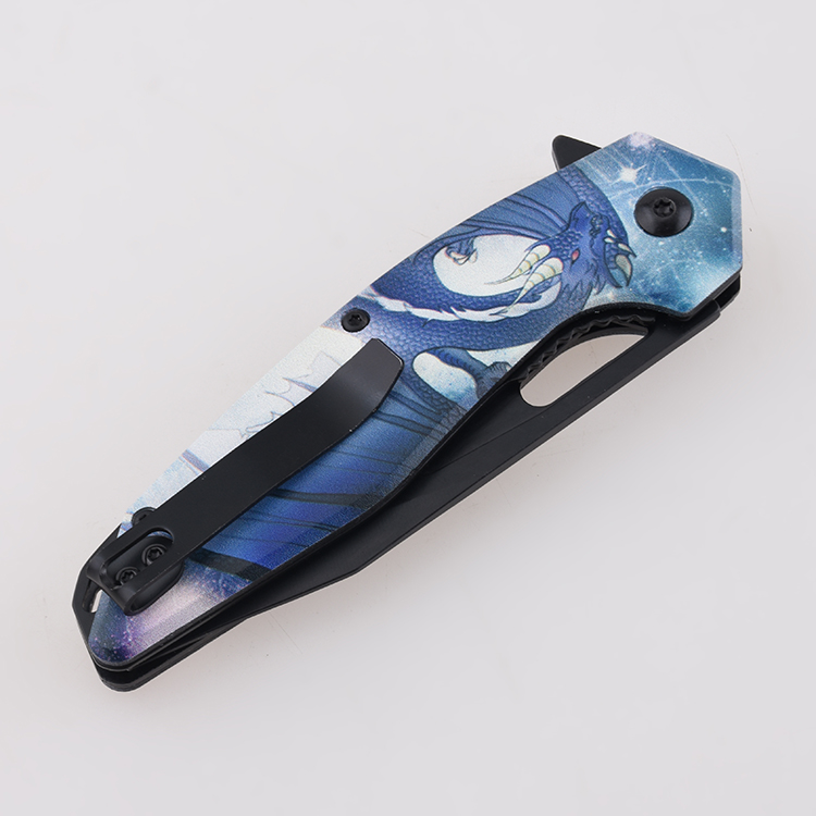 YML-3415 접이식 칼 맞춤형 3D 인쇄 이미지 로고 각인 검정색 마감