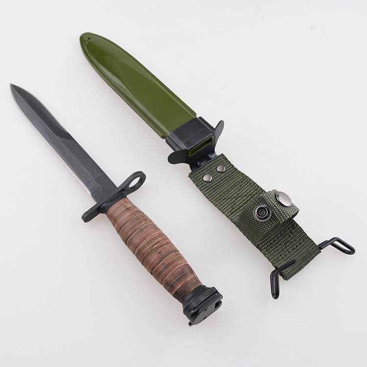 YML-3419 bowie knife leather handle plastic sheath bayonet point guard protect