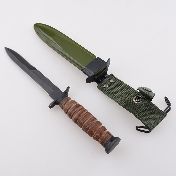 YML-3420 coltello bowie con fodero in plastica, manico in pelle, protezione a baionetta in stile classico