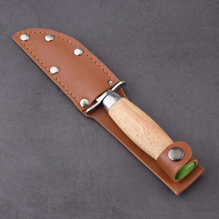 ZY-2403 fixed blade scout knife leather belt sheath wood handle s11