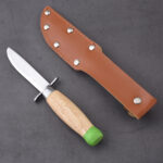 ZY-2403 fixed blade scout knife leather belt sheath wood handle s13